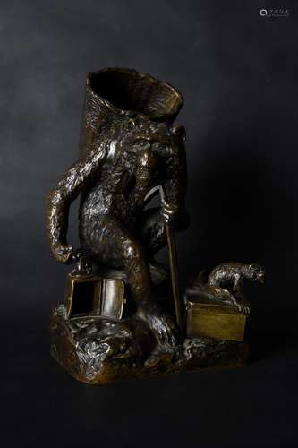 After Fratin (French, 1801-1864), a patinated bronze figural desk stand