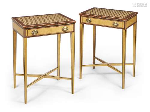 Y A pair of satinwood and specimen parquetry side tables