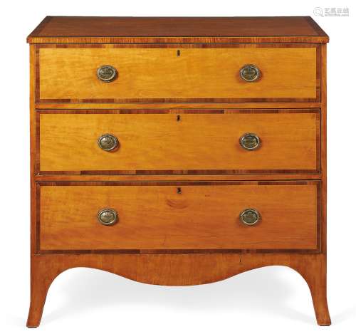 Y A George III satinwood and rosewood crossbanded chest of drawers