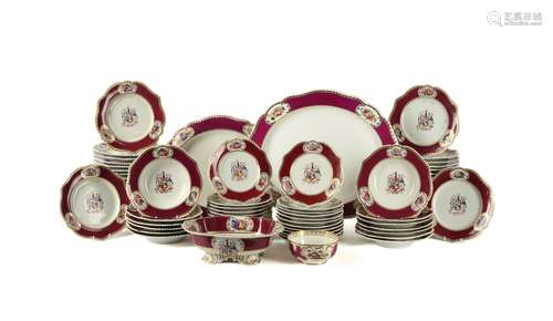 A Chamberlain's Worcester claret-ground armorial part dinner service