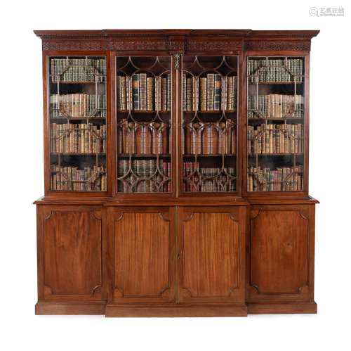 A mahogany breakfront library bookcase