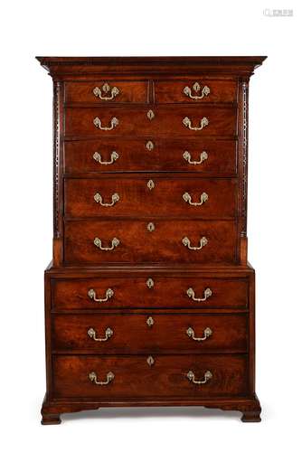 A George III 'red' walnut chest on chest