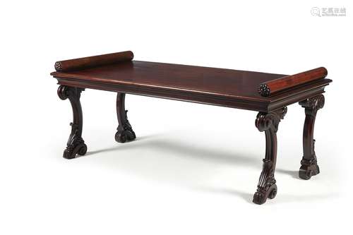 A mahogany and simulated rosewood hall seat