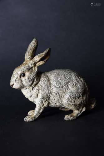 A fine Austrian cold painted bronze model of a rabbit attributed to Franz Xavier Bergman (1861-1936)