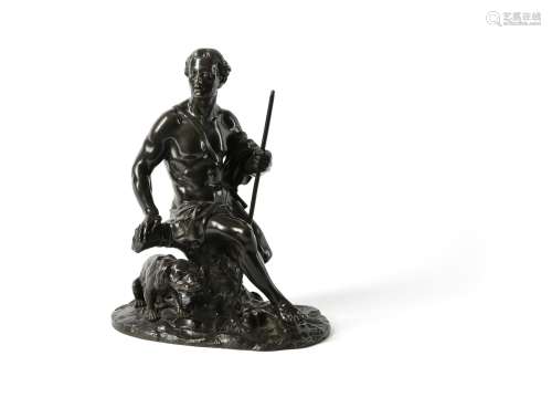 A fine French patinated bronze model of Adonis resting after the hunt