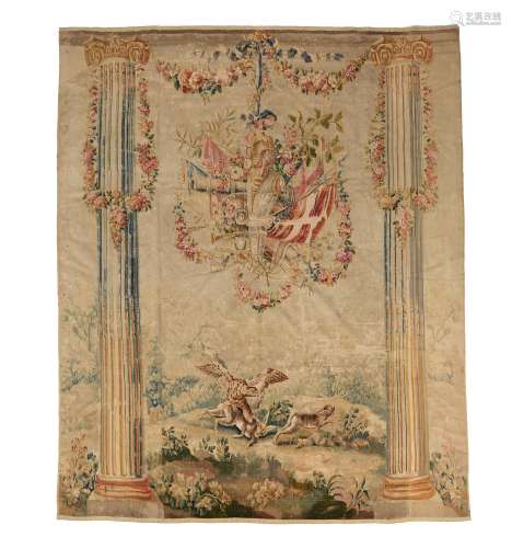 A Louis XVI Aubusson portico tapestry in the manner of Jean-Baptiste Huet