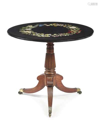 A Regency mahogany, Derbyshire slate and pietra dura mounted centre table