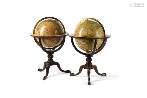 A fine pair of Victorian 12 inch library table globes