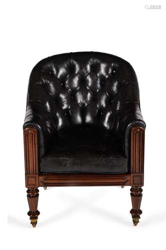 Y A Regency rosewood black leather upholstered library armchair