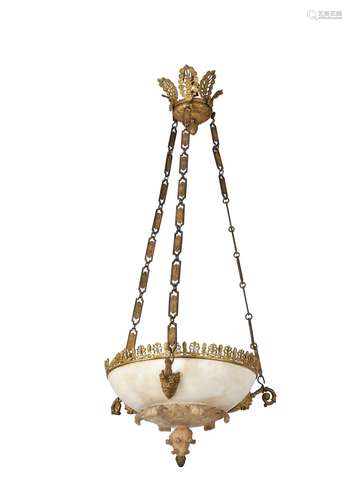 A fine Empire alabaster and gilt and patinated bronze mounted pendant ceiling light