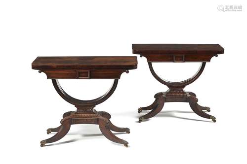 Y A pair of Regency rosewood card tables