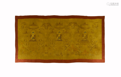 17/18 TH C LARGE BUDDHIST EMBROIDERY SILK THANGKA