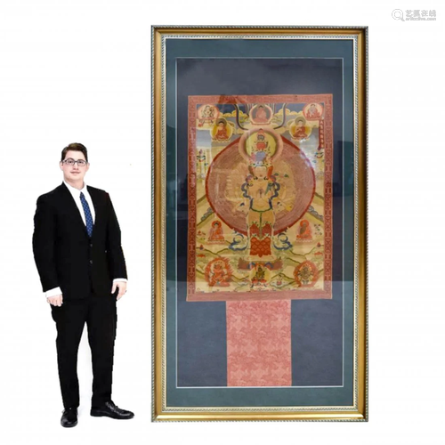 LARGE FRAMED QIANLONG SILK THANGKA