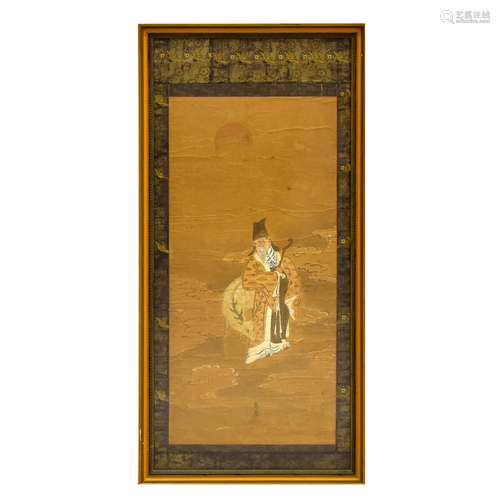 19TH C FRAMED CHINESE PAINTING OF SHOULAO