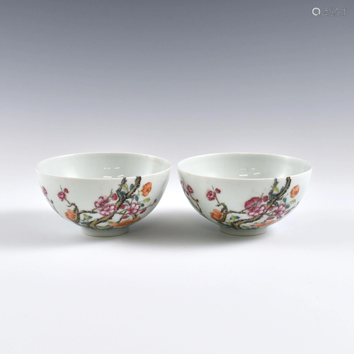 PR. Yongzheng Famille rose floral bowls