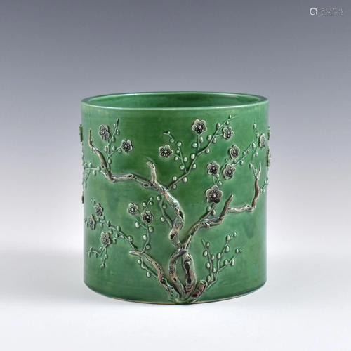 Qing Famille verte cherry blossom porcelain carving