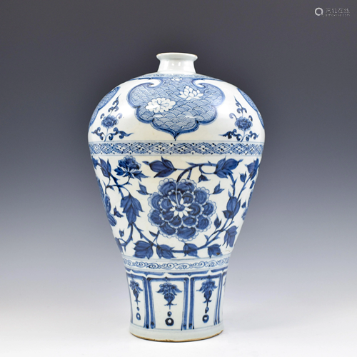 YUAN BLUE AND WHITE MEIPING VASE