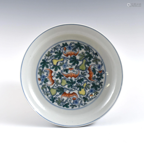 Yongzheng Doucai Fu Bat wrapped floral porcelain plate