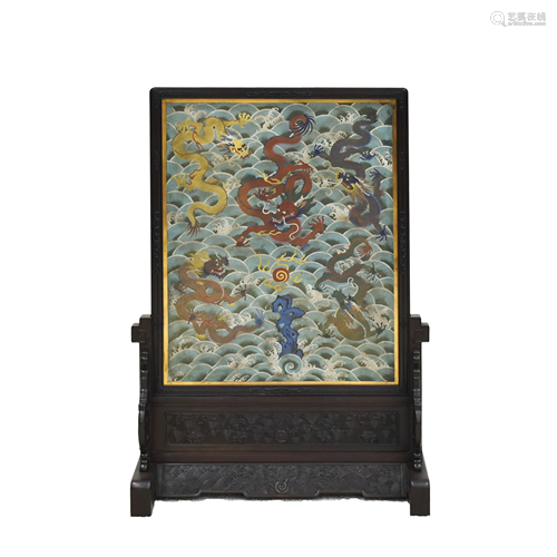 DRAGONS GILT BRONZE CLOISONNE SCREEN