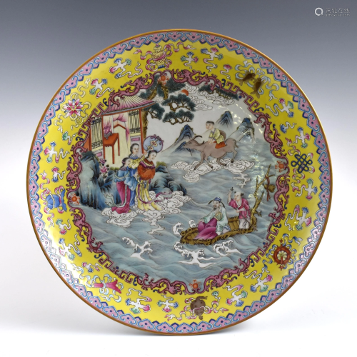 Qing Famille rose story teller porcelain plate