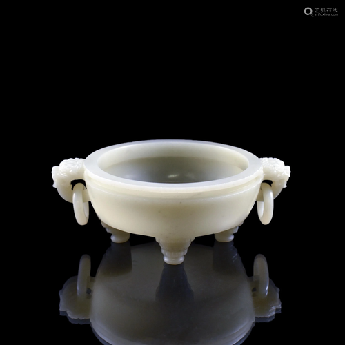 CARVED JADE SHALLOW TRIPOD CENSER