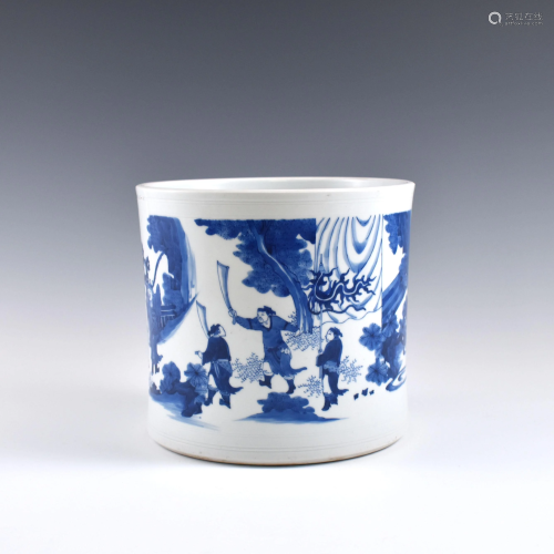 Ming blue & white figurine & landscape porcelain brush