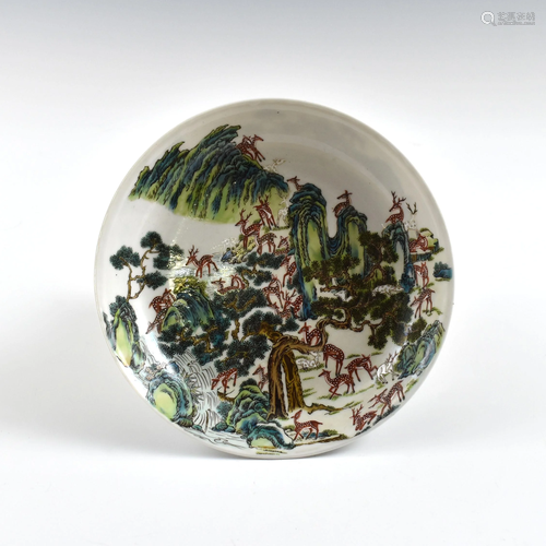 Qianlong polychrome hundred deer plate