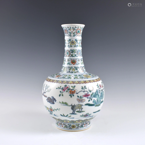 Qing Doucai ribbed neck porcelain vase