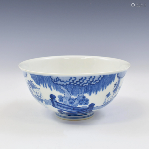 QING QIANLONG BLUE & WHITE BOYS MOTIF BOWL