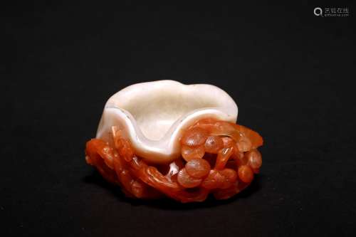 A CHINESE CARNELIAN AGATE 'PINE & PRUNUS' WASHER