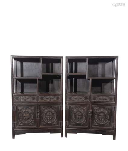 A PAIR OF CHINESE ZITAN DISPLAY CABINETS