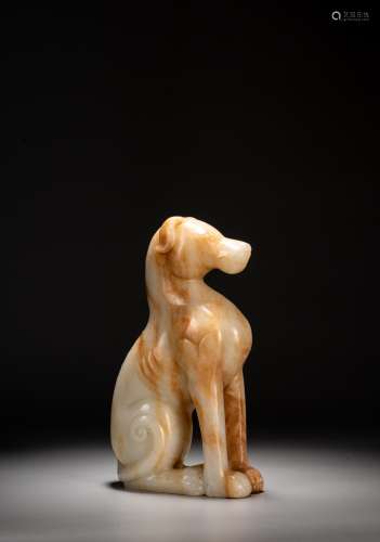 A CHINESE JADE CARVING OF STANDING HOUND