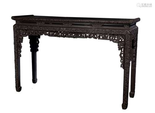 A CHINESE ZITAN CARVED PAINTING TABLE