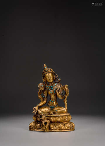 A TIBETAN GILT BRONZE FIGURE OF TARA