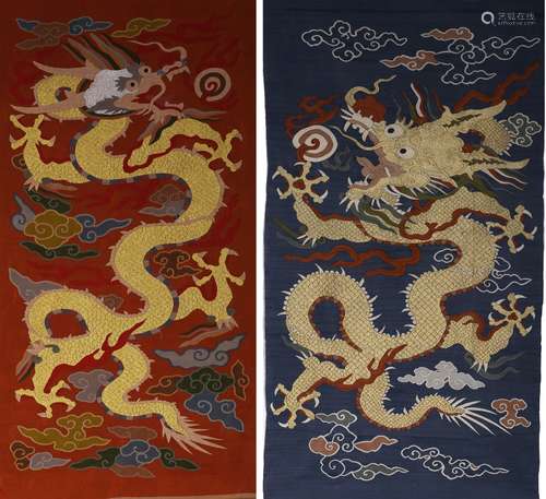 A PAIR OF CHINESE KESI EMBROIDERED DRAGON PANELS