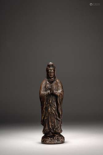 A CHINESE AGARWOOD FIGURE OF STANDING GUANYIN