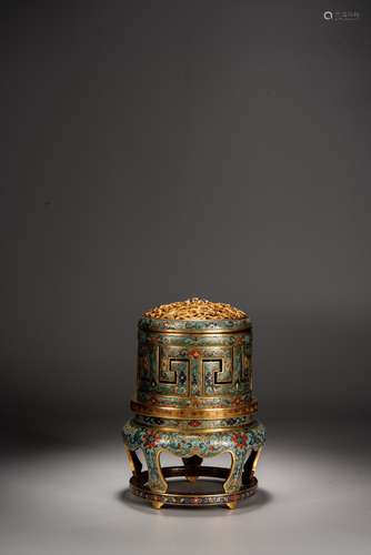 A CHINESE CLOISONNE ENAMEL REVOLVING INCENSE BURNER