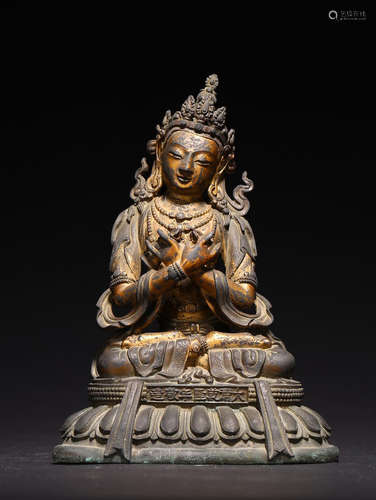 AN IMPORTANT CHINESE GILT BRONZE FIGURE OF BODHISATTVA