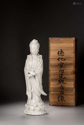 A BLANC-DE-CHINE FIGURE OF STANDING GUANYIN