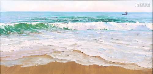 QU FUGUI: OIL ON CANVAS 'OCEAN' PAINTING