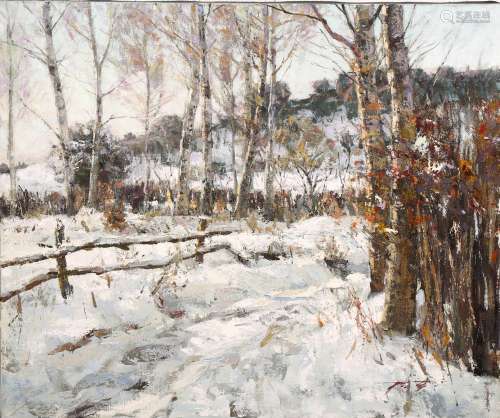 PIAO ZHEKUI: OIL ON CANVAS 'SNOWFIELD' PAINTING