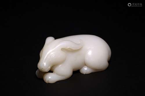 A CHINESE WHITE NEPHRITE JADE CARVED RABBIT