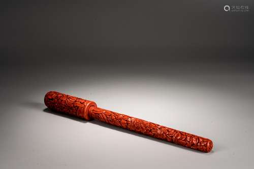 A CHINESE CINNABAR LACQUER BRUSH WITH CAP