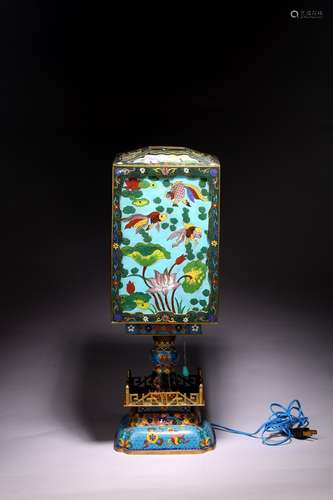 A CHINESE CLOISONNE ENAMEL LAMP WITH STAND