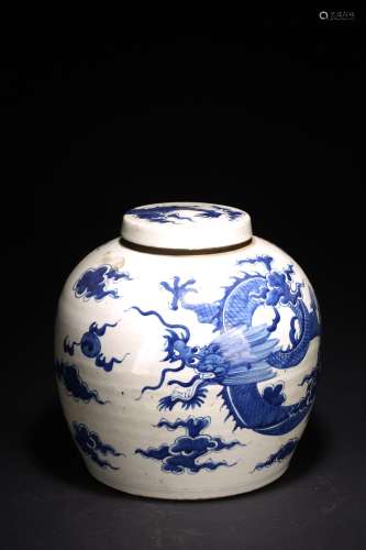 A CHINESE BLUE AND WHITE 'DRAGON' JAR AND COVER