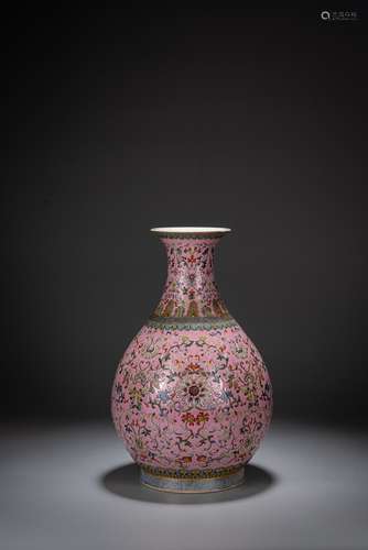 A FAMILLE ROSE PINK GROUND 'LOTUS' VASE