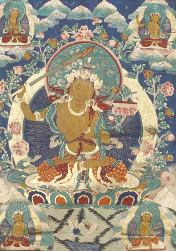 A SINO-TIBETAN THANGKA OF MANJUSRI