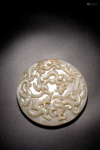 A CHINESE WHITE JADE 'CHILONG' DISC