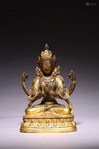 A CHINESE GILT BRONZE FIGURE OF SADAKSHARI