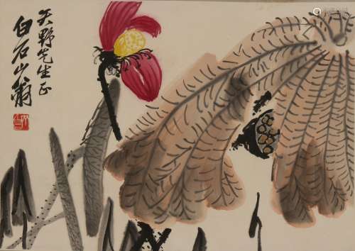 COLOR AND INK ON PAPER 'LOTUS' PAINTING, QI BAISHI